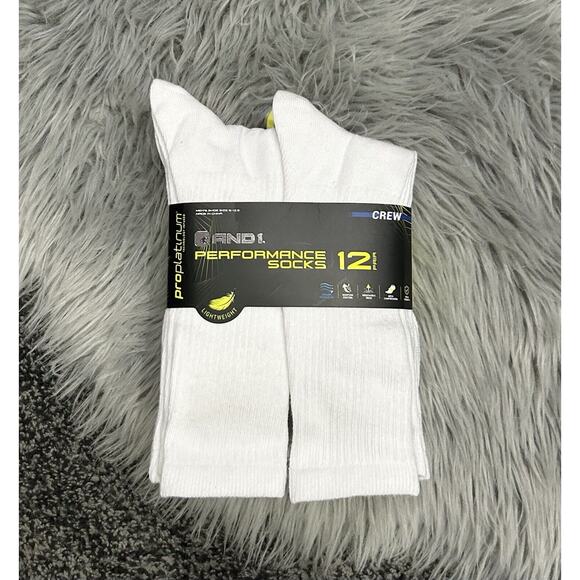 AND1 ProPlatinum Crew Socks White 12 Pair men's size 6-12.5 new‎ - Picture 1 of 3